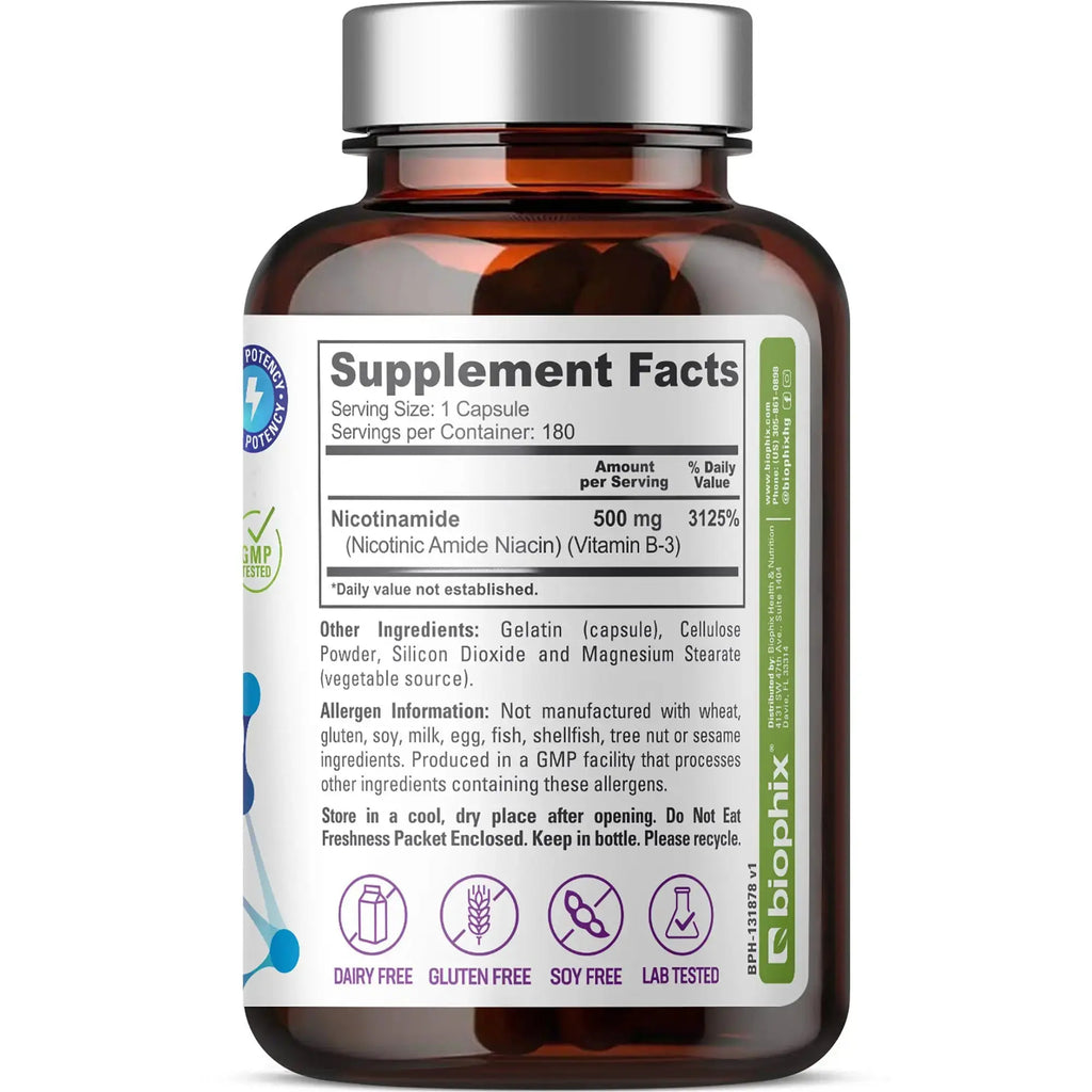 Biophix Nicotinamide 500mg Vitamin B3 180ct