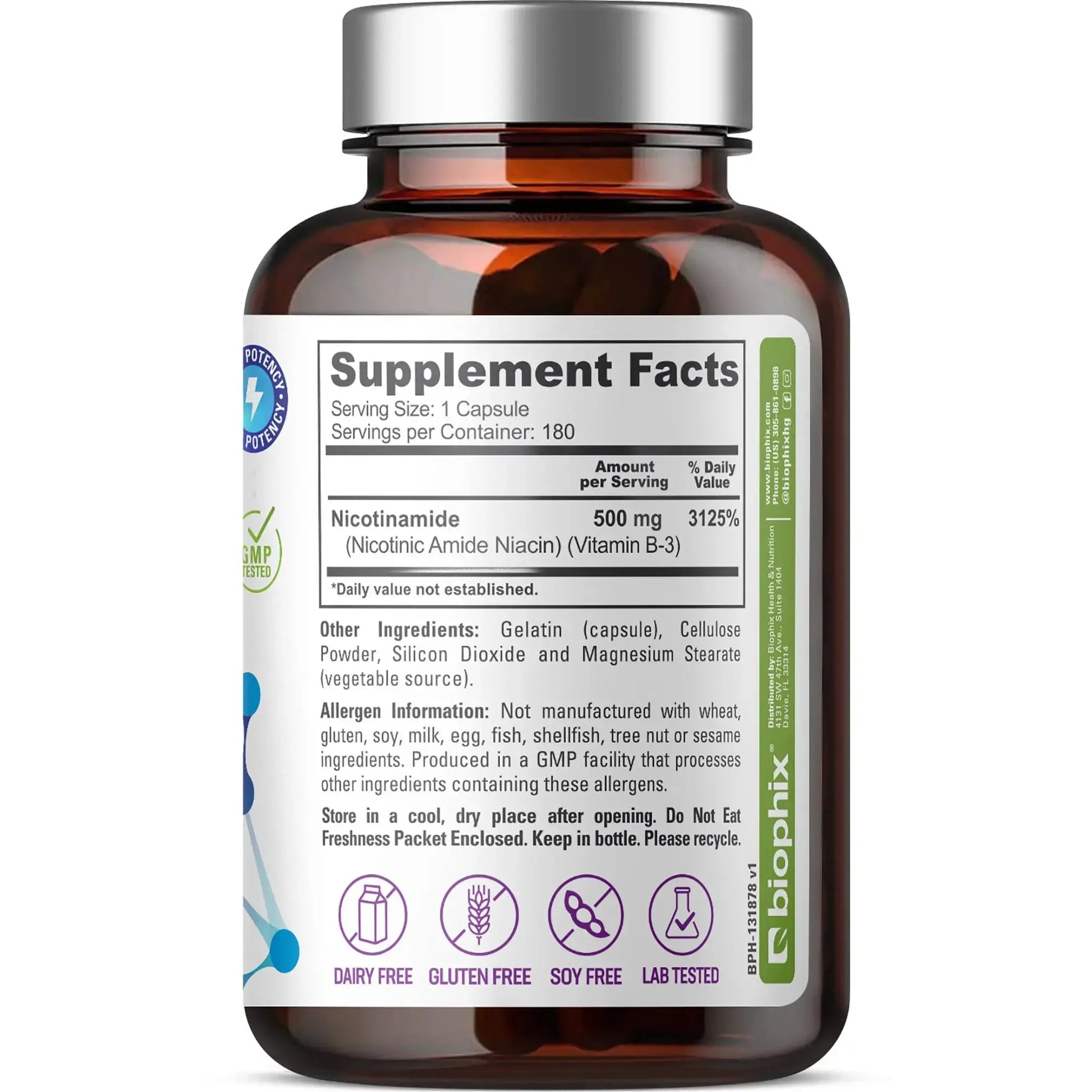 Biophix Nicotinamide 500mg Vitamin B3 180ct