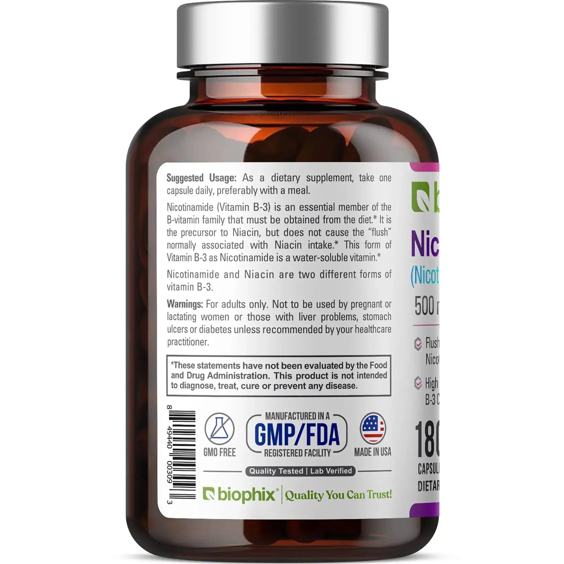 Biophix Nicotinamide 500mg Vitamin B3 180ct