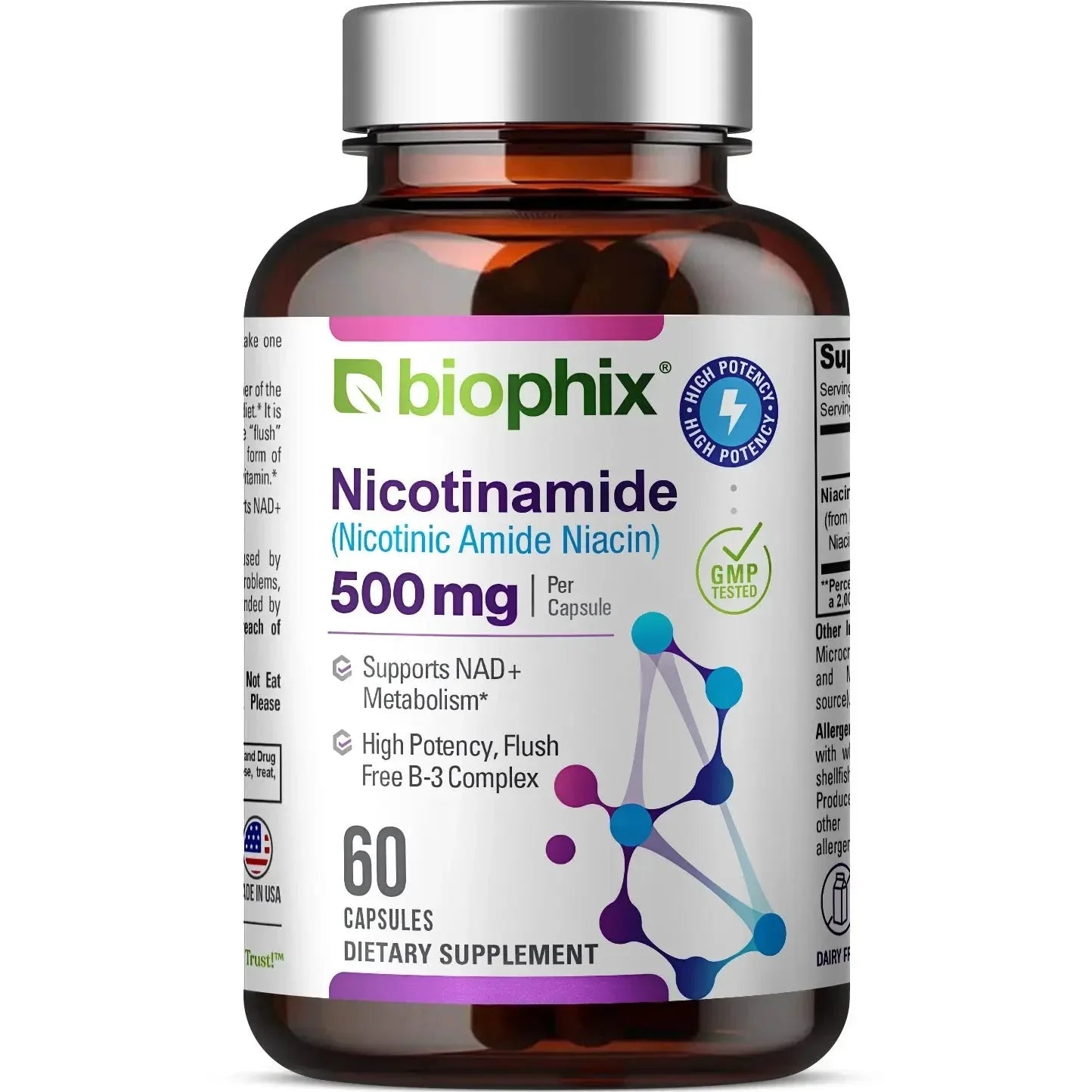 Biophix Nicotinamide 500mg Vitamin B3 60ct